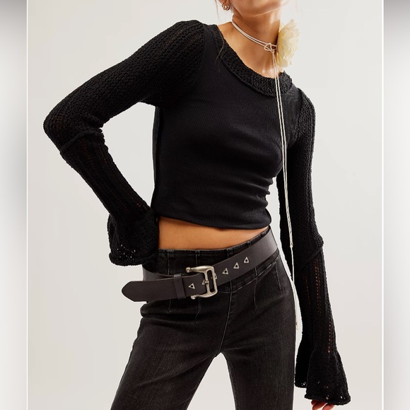 NWOT NWT free people cuffing season top - black size M - Picture 1 of 9